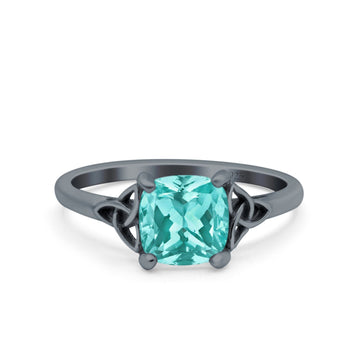 Celtic Art Deco Wedding Bridal Ring Round Black Tone, Simulated Paraiba Tourmaline CZ 925 Sterling Silver